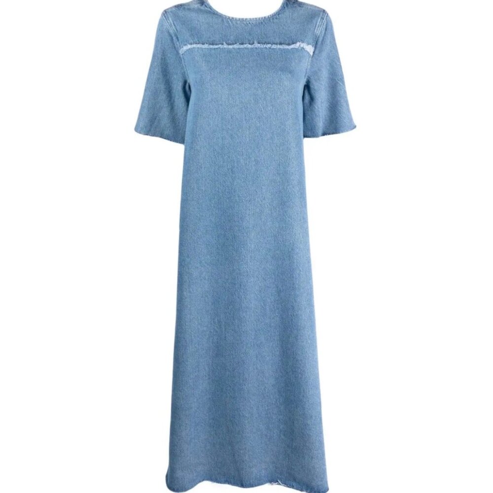 GANNI Scoop Back Organic Cotton Denim Midi Dress Indigo Blue EU 36 US 4 New - Picture 10 of 16